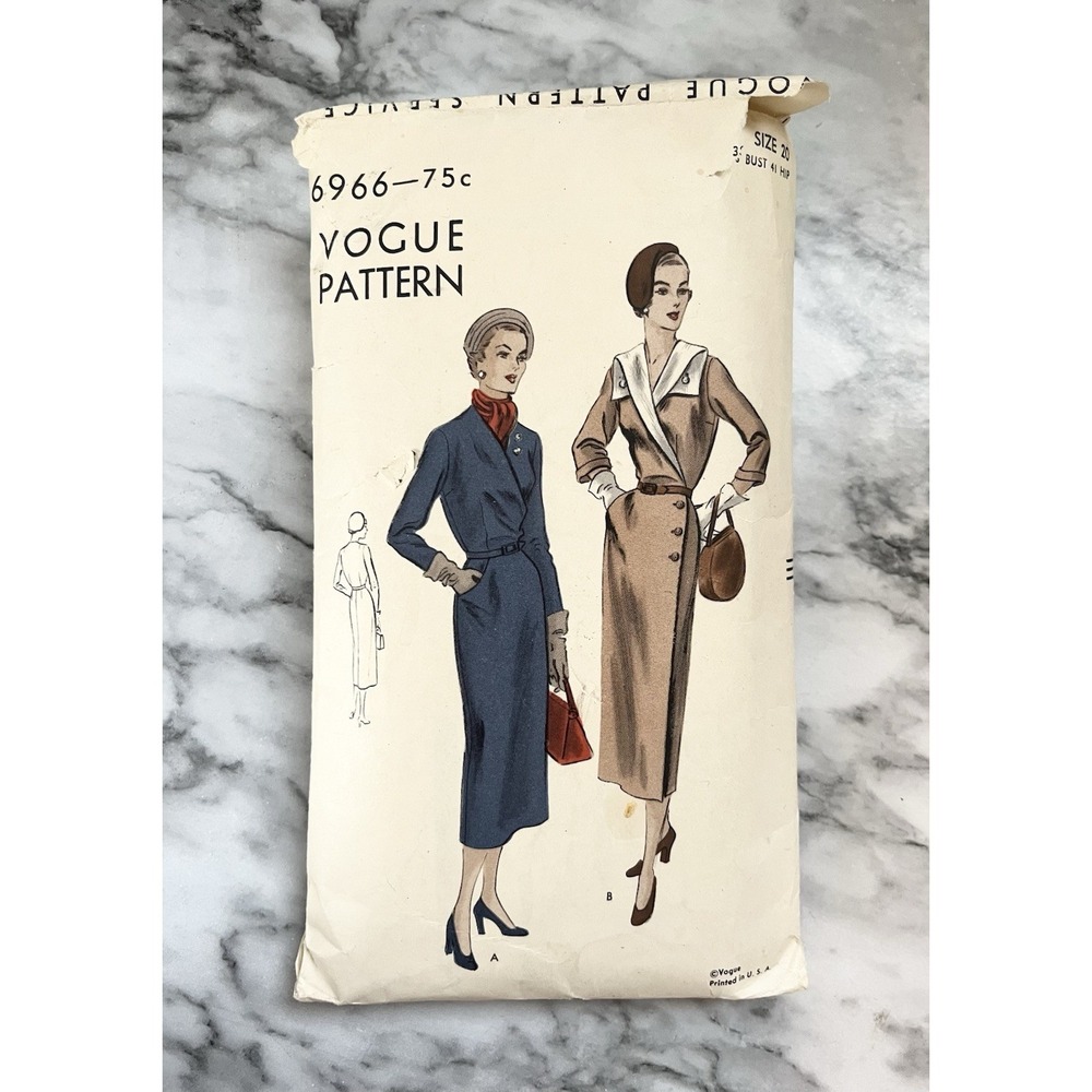 Vtg Vogue 1950's Dress Pattern Complete #6883 Sz 20